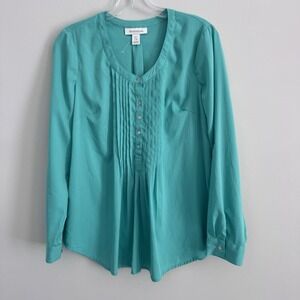 Motherhood Maternity Teal V Neck Blouse S Long Sleeve Button Front